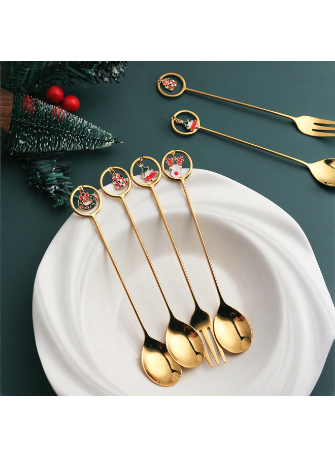 J Creative Spoon Fork Pendant Set Cute Fun Elk Spoon Dessert Fork Coffee Mixing Spoon Gift Set-Specifications:410 Socks Spoon - Image 5
