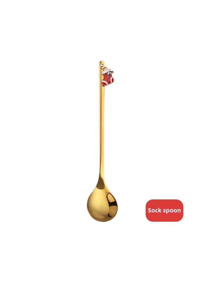 J Creative Spoon Fork Pendant Set Cute Fun Elk Spoon Dessert Fork Coffee Mixing Spoon Gift Set-Specifications:410 Socks Spoon - Image 1
