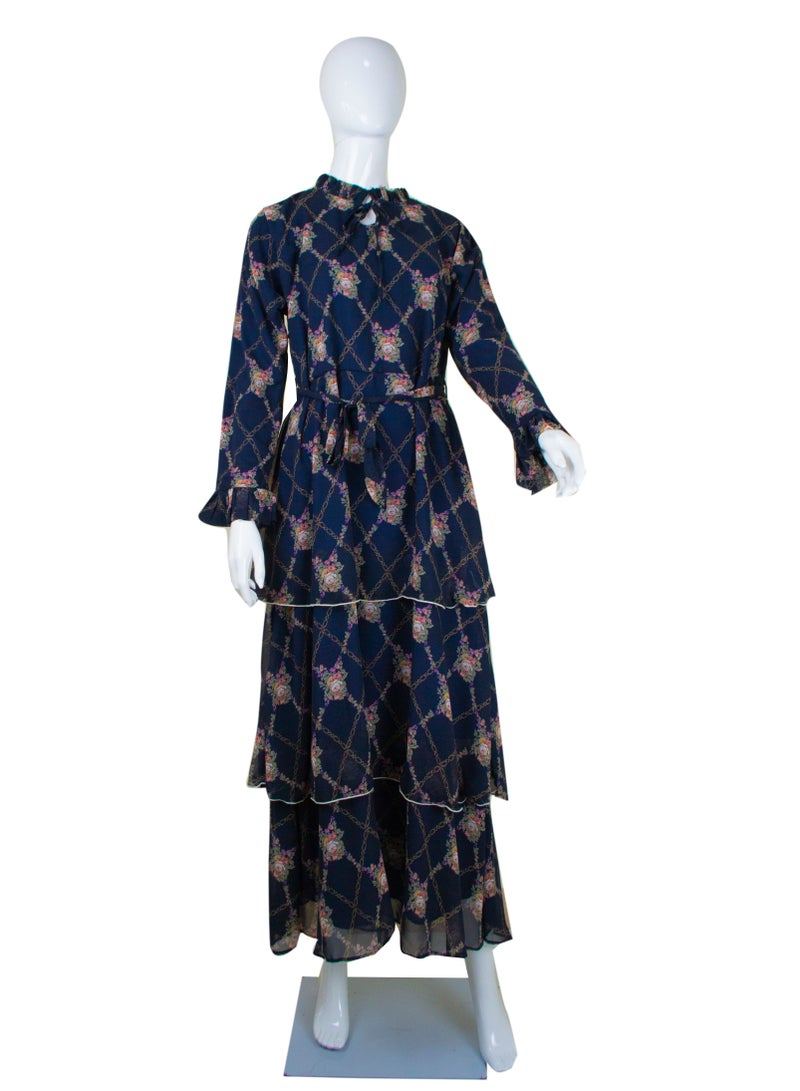 Round Neck Printed Maxi Dress Multicolour - Image 1
