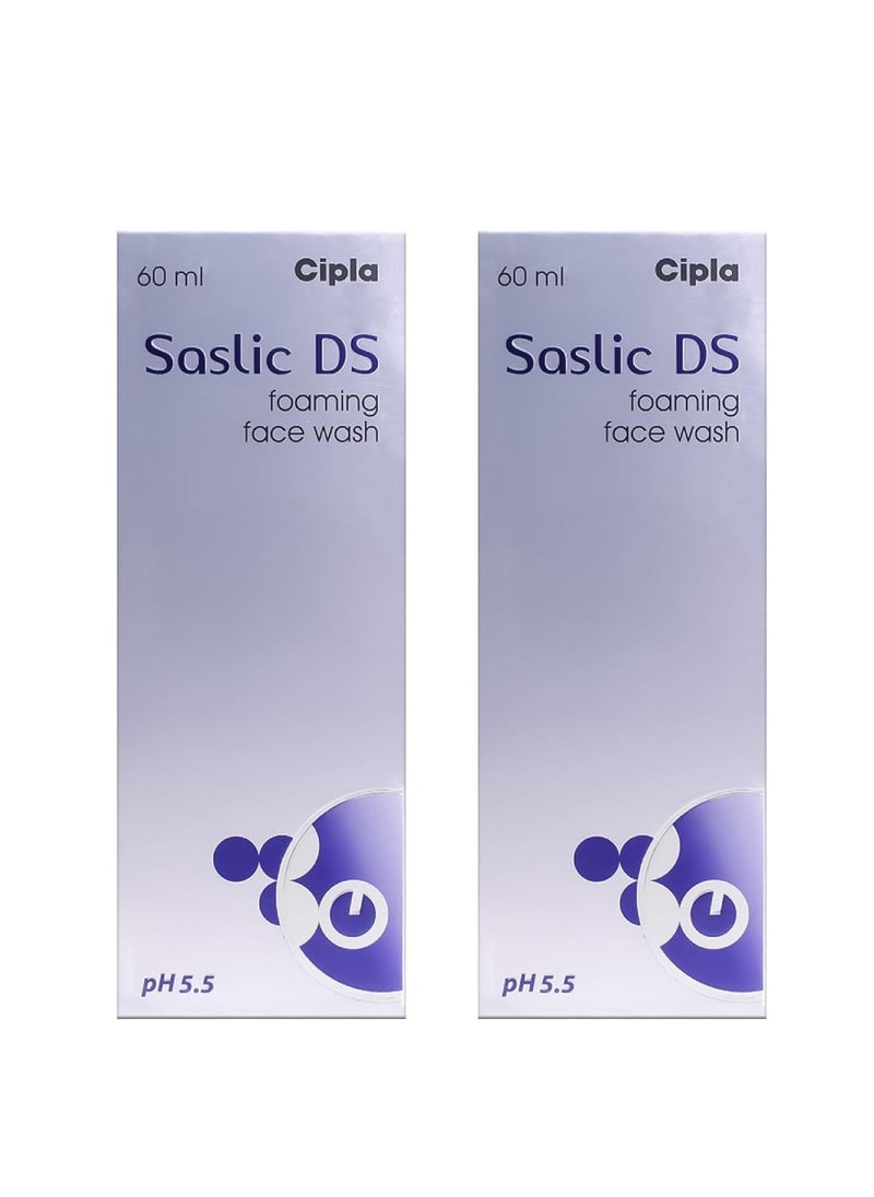 Cipla - Cipla Saslic DS Foaming Face Wash | 2% Salicylic Acid | Acne Prevention | Pore Unclogging Formula for Clear Skin | 60ml (Pack of 2) - Image 1