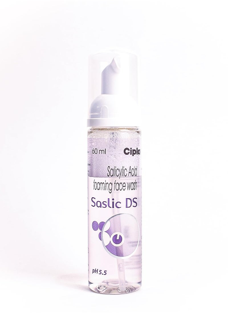 Cipla - Cipla Saslic DS Foaming Face Wash | 2% Salicylic Acid | Acne Prevention | Pore Unclogging Formula for Clear Skin | 60ml (Pack of 2) - Image 1