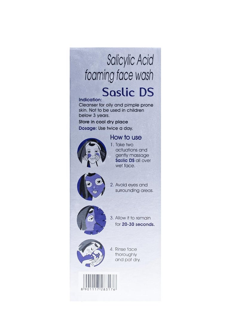 Cipla - Cipla Saslic DS Foaming Face Wash | 2% Salicylic Acid | Acne Prevention | Pore Unclogging Formula for Clear Skin | 60ml (Pack of 2) - Image 1