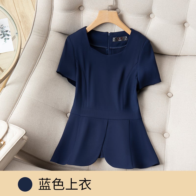 Summer Thin Fashion OL Suit Set for Women Blue Top - Image 1