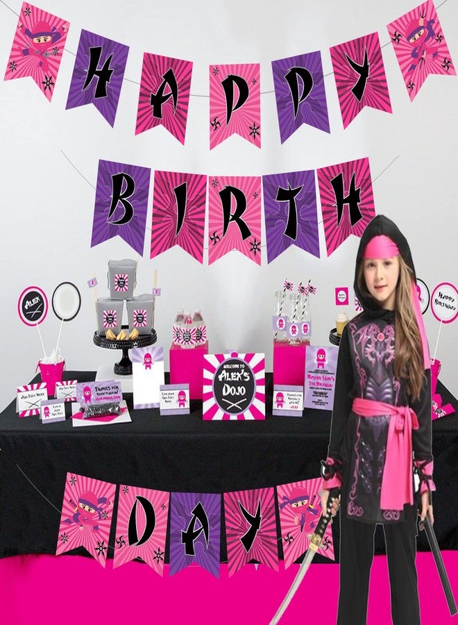 Fangleland Pink Ninja Happy Birthday Banner Warrior Spy Ninja Garland for Girls Master Theme Birthday Party Decorations - Image 2