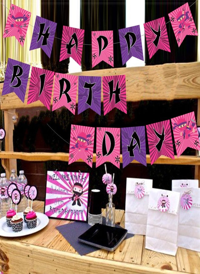 Fangleland Pink Ninja Happy Birthday Banner Warrior Spy Ninja Garland for Girls Master Theme Birthday Party Decorations - Image 4