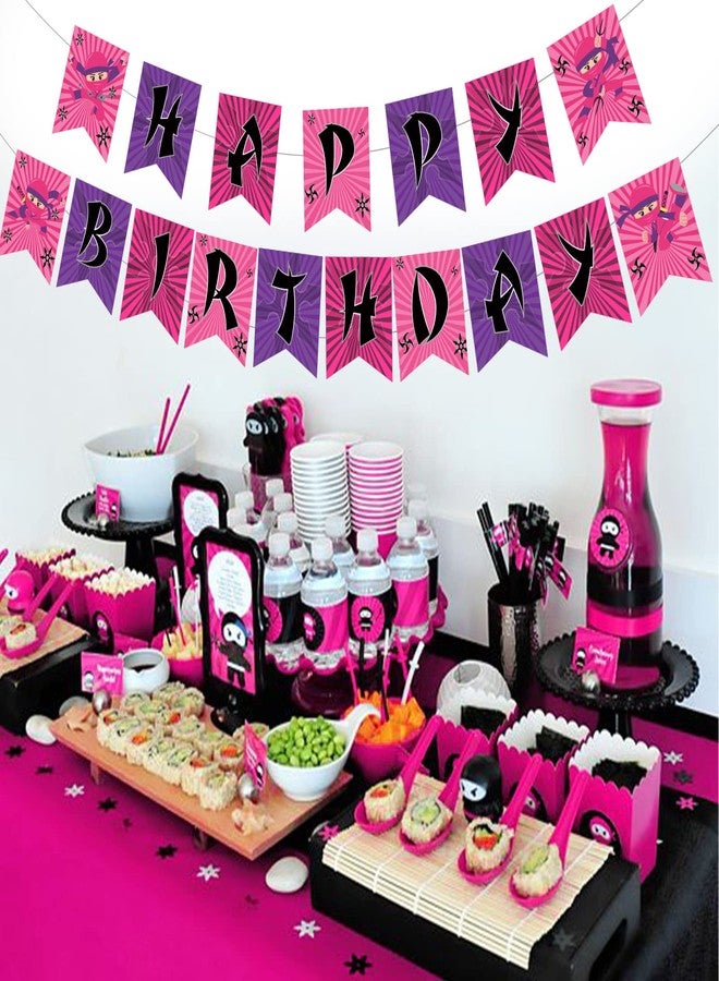 Fangleland Pink Ninja Happy Birthday Banner Warrior Spy Ninja Garland for Girls Master Theme Birthday Party Decorations - Image 3