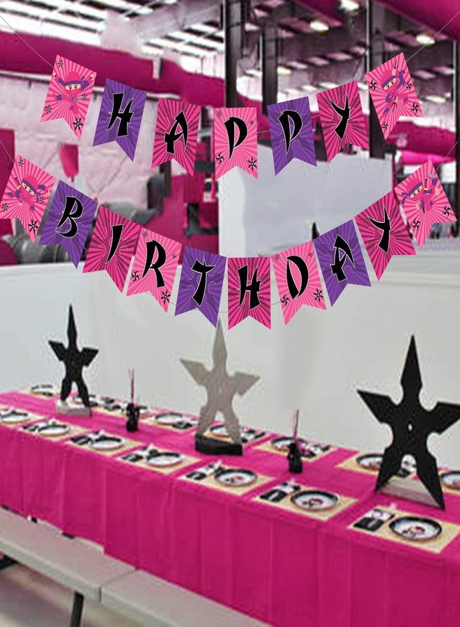 Fangleland Pink Ninja Happy Birthday Banner Warrior Spy Ninja Garland for Girls Master Theme Birthday Party Decorations - Image 5