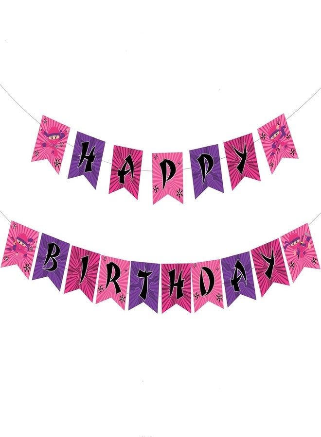 Fangleland Pink Ninja Happy Birthday Banner Warrior Spy Ninja Garland for Girls Master Theme Birthday Party Decorations - Image 1