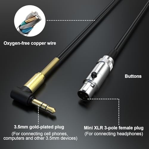 Sqrmekoko Mini XLR to 3.5mm Replacement Audio Cable for AKG K240 K240S K271 K702 Q701 K712 K141 K171 K181 K267 Headphones & Pioneer HDJ-2000, AUX Stereo Cord - Image 5