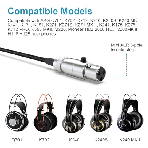 Sqrmekoko Mini XLR to 3.5mm Replacement Audio Cable for AKG K240 K240S K271 K702 Q701 K712 K141 K171 K181 K267 Headphones & Pioneer HDJ-2000, AUX Stereo Cord - Image 3