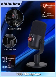oldlaiben USB Microphone, Noise-canceling Microphone, USB Condenser Podcast Microphone With Bracket, For Computer, Cell Phone, Live Broadcast, K Song, Recording, Online Class Teaching  - Image 1