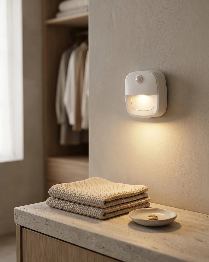 ردتاغ مصباح LED أبيض بحساس وشريط لاصق 7.5 سم × 7.5 سم × 3 سم