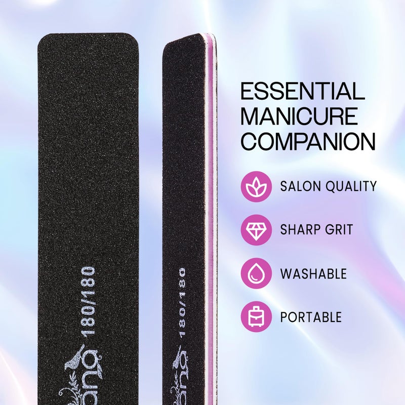 Pana 10PCS Jumbo Size PANA Professional Double Sided Nail Files - Black, 180/180 Grit - Emery Board Nail Buffering File Manicure Pedicure Nail Polisher Washable - Image 2