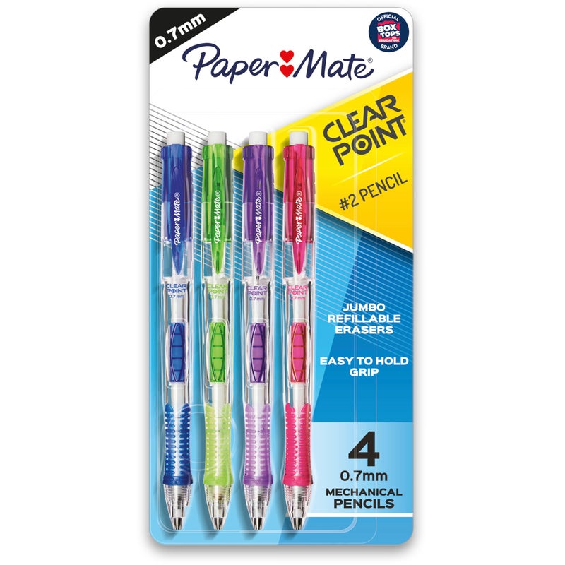 Paper Mate أقلام رصاص ميكانيكية بيبر ميت كلير بوينت 0.7 مم، مجموعة أقلام رصاص HB #2، مستلزمات فنية، مستلزمات مدرسية، أقلام رسم، أقلام تخطيط، مستلزمات كلية، براميل عصرية، 4 قطع - Image 1