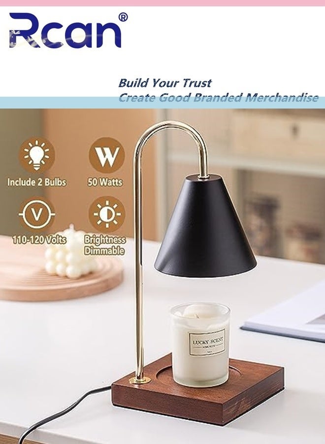 ركان مصباح تدفئة الشموع المعدني مع قاعدة خشبية للتحكم في الضوء ومذيب الشمع للشموع المعطرة متوافق مع الجرار الصغيرة والكبيرة يتضمن مصباحين للإضاءة هدايا مثالية للفتيات والنساء والأمهات - Image 2