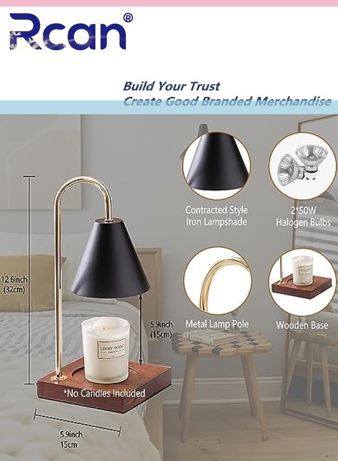 ركان مصباح تدفئة الشموع المعدني مع قاعدة خشبية للتحكم في الضوء ومذيب الشمع للشموع المعطرة متوافق مع الجرار الصغيرة والكبيرة يتضمن مصباحين للإضاءة هدايا مثالية للفتيات والنساء والأمهات - Image 4