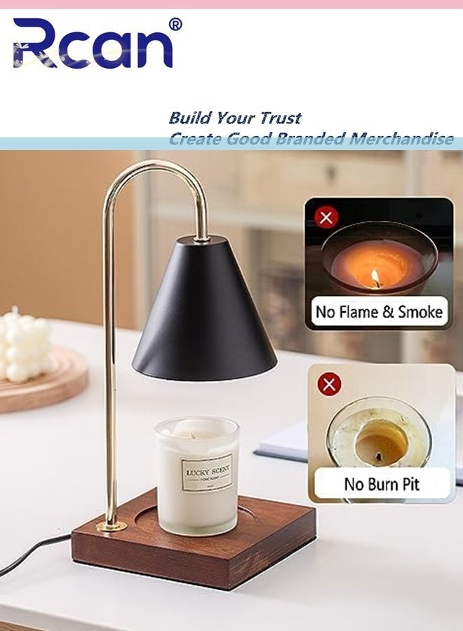 ركان مصباح تدفئة الشموع المعدني مع قاعدة خشبية للتحكم في الضوء ومذيب الشمع للشموع المعطرة متوافق مع الجرار الصغيرة والكبيرة يتضمن مصباحين للإضاءة هدايا مثالية للفتيات والنساء والأمهات - Image 5