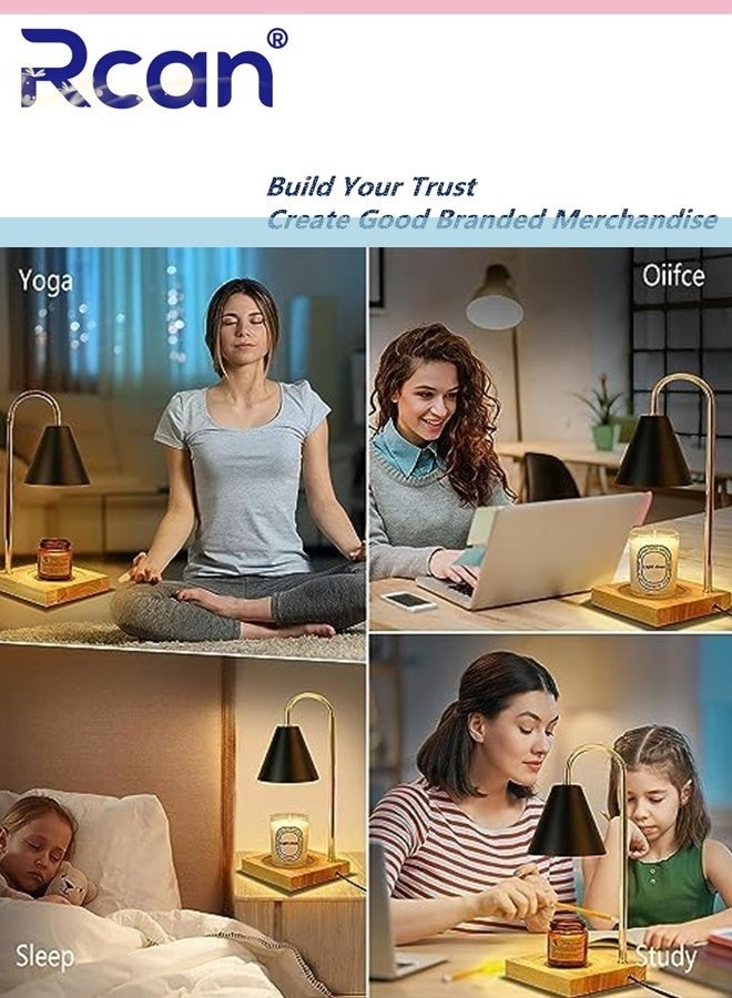 ركان مصباح تدفئة الشموع المعدني مع قاعدة خشبية للتحكم في الضوء ومذيب الشمع للشموع المعطرة متوافق مع الجرار الصغيرة والكبيرة يتضمن مصباحين للإضاءة هدايا مثالية للفتيات والنساء والأمهات - Image 3