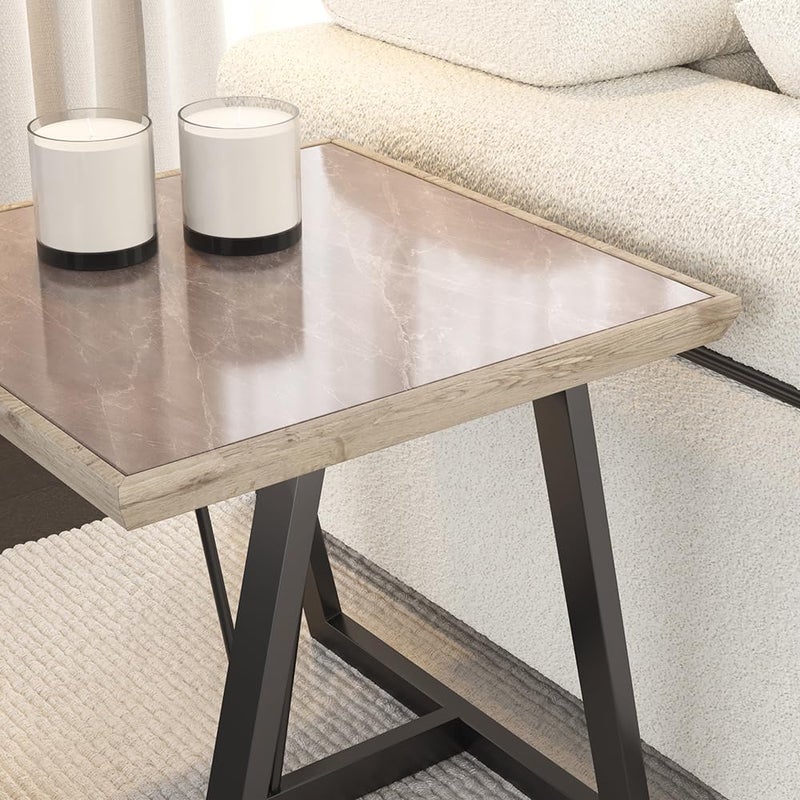 Home Canvas طاولة جانبية ويندسور من HC Home Canvas مع حجر مصنّع وإطار معدني - Image 4
