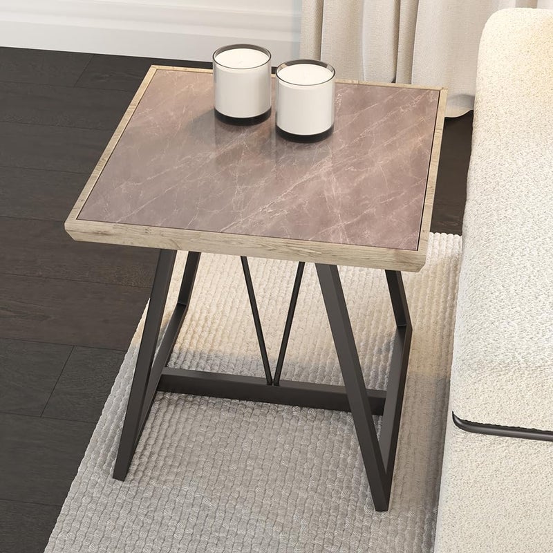 Home Canvas طاولة جانبية ويندسور من HC Home Canvas مع حجر مصنّع وإطار معدني - Image 2
