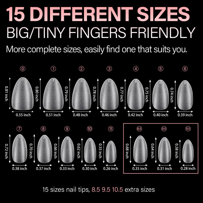 AILLSA Short Almond Nail Tips with Box, 15 Sizes Press On Gel Nail Tips Double Matte Pre-Buffed Almond Shaped Nails Tips Soft Full Cover Clear False Nail Tips for Nail Extension, 240PCS - Image 3