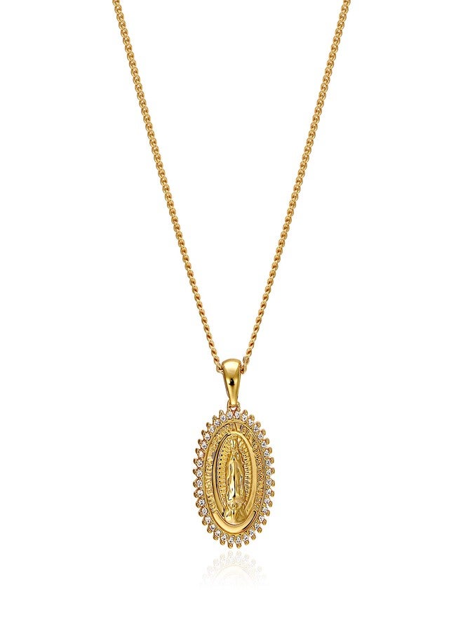 ACC PLANET Virgin Mary Necklace 18K Gold Plated Women Christian Jewelry Rhinestone Miraculous Medal Pendant Necklace Coin Necklaces for Women Mothers Day - Image 1