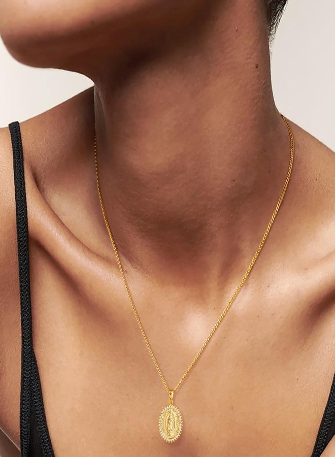 ACC PLANET Virgin Mary Necklace 18K Gold Plated Women Christian Jewelry Rhinestone Miraculous Medal Pendant Necklace Coin Necklaces for Women Mothers Day - Image 2