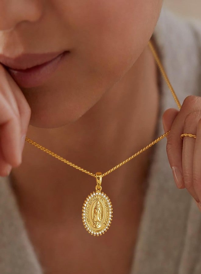 ACC PLANET Virgin Mary Necklace 18K Gold Plated Women Christian Jewelry Rhinestone Miraculous Medal Pendant Necklace Coin Necklaces for Women Mothers Day - Image 3