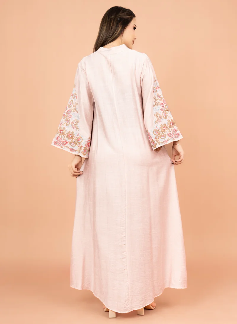 IKKXA Crystal-Embellished Embroidered Jalabiya IK4002 Peach