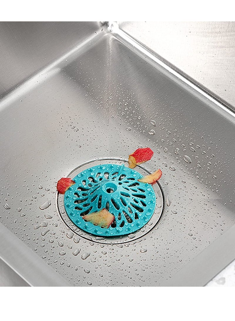 الأزرق جي دبليو Anti-clogging Silicone Floor Drain Cover, 4 Pack Tub Sink Hair Food Debris Filter Mesh Home Accessories for Kitchen Bathroom (Blue/ Orange/ Yellow/ White) - Image 3