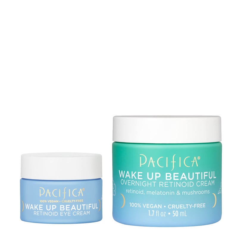 Pacifica Beauty Wake Up Beautiful Retinoid Eye Cream  Overnight Retinoid Cream Set Skincare Moisturizer Face Cream For Dry Aging Sensitive Skin Vegan 05 fl oz and 17 fl oz Set of 2