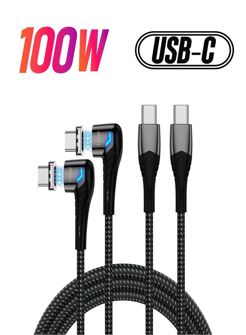 KASTWAVE 100W USB C to USB C Charging Cable Magnetic Suction Heads Right Angle Phone Charger 5A PD Fast Charge Cord for MacBook Pro/Air for iPhone 15 Pro Galaxy S23 2 Pack, 5ft - Image 1