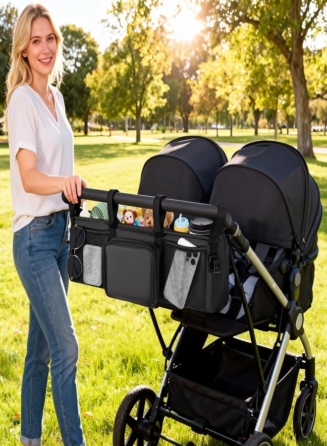 Yewltvep Double Stroller Organizer for Bob Duallie and Baby Jogger City Mini GT2, Double Baby Stroller Accessories with 2 Cooler Pockets, Parent Console Double Jogging Stroller Caddy with Zipper Bag(Bag Only) - Image 3