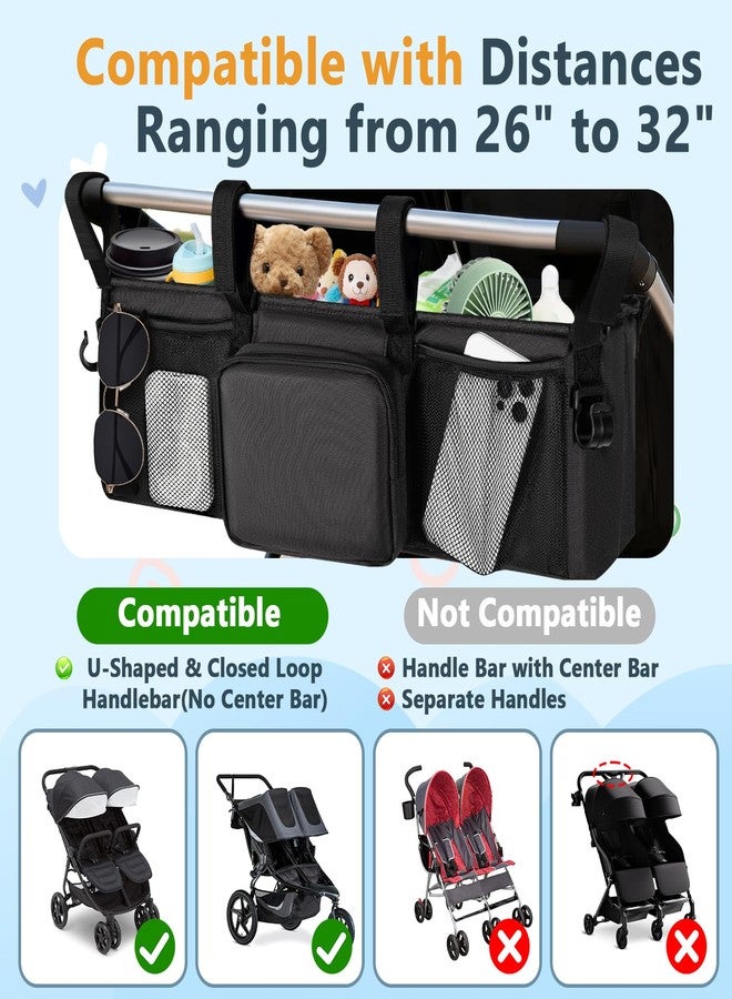 Yewltvep Double Stroller Organizer for Bob Duallie and Baby Jogger City Mini GT2, Double Baby Stroller Accessories with 2 Cooler Pockets, Parent Console Double Jogging Stroller Caddy with Zipper Bag(Bag Only) - Image 2