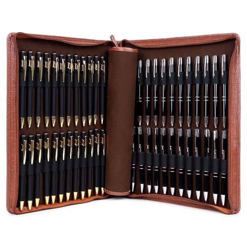 essart Premium PU Leather Men's & Women's Pen case Organizer Pen Case Pencil Case - Zippered Pen Pencil Bag Pouch for School, Work & Office Marker Case Organizer Colour Croco-Brown - Image 1