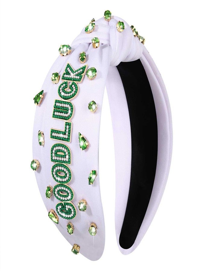 YAHPERN St. Patrick’s Day Headband for Women Good Luck Shamrock Knotted Headband Green Crystal Wide Top Knot Headbands Lucky Irish Holiday St. Patrick’s Day Hair Accessories Party Gifts (Good Luck 2) - Image 1