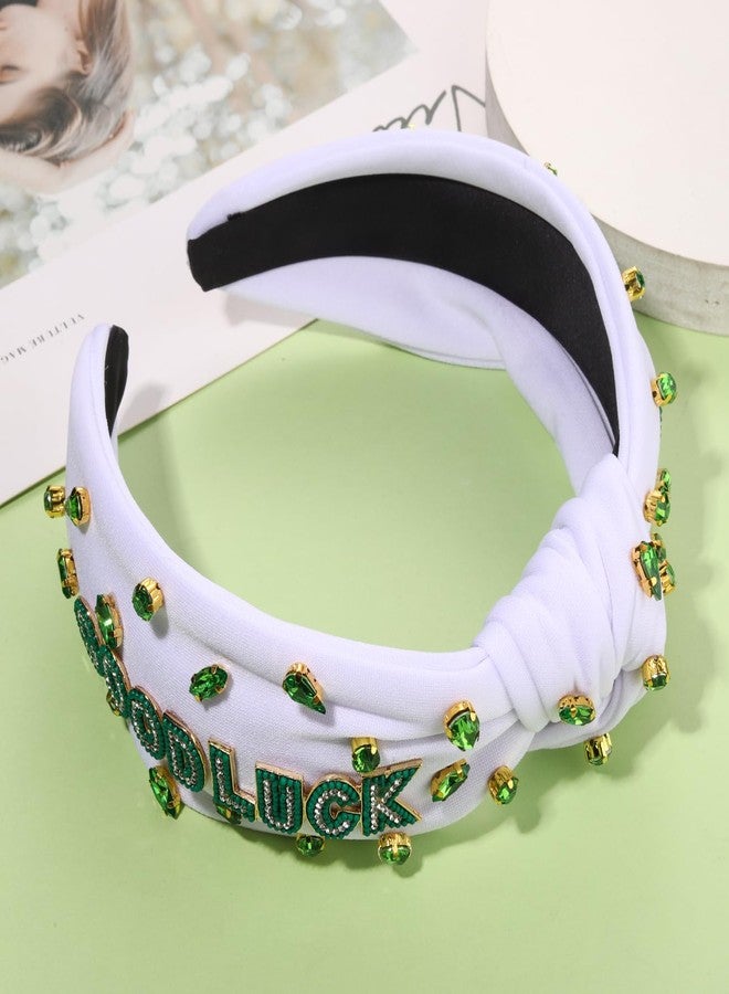 YAHPERN St. Patrick’s Day Headband for Women Good Luck Shamrock Knotted Headband Green Crystal Wide Top Knot Headbands Lucky Irish Holiday St. Patrick’s Day Hair Accessories Party Gifts (Good Luck 2) - Image 5