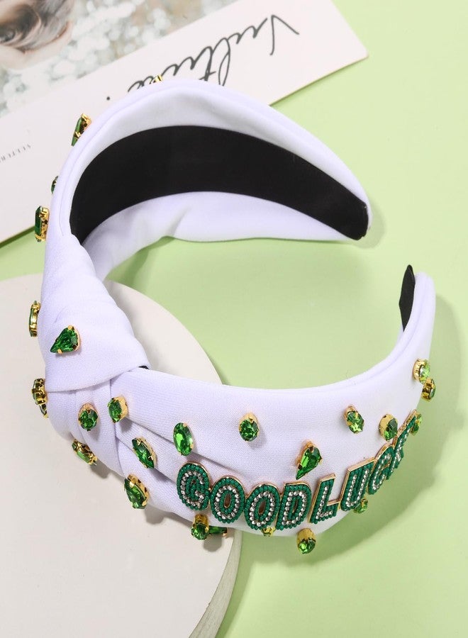 YAHPERN St. Patrick’s Day Headband for Women Good Luck Shamrock Knotted Headband Green Crystal Wide Top Knot Headbands Lucky Irish Holiday St. Patrick’s Day Hair Accessories Party Gifts (Good Luck 2) - Image 4