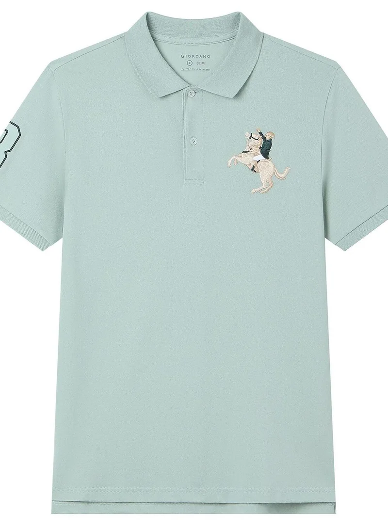 Giordano Men’s Slim Fit Napoleon Embroidery Lycra Pique Polo