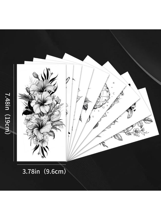 10 Pcs Large 3D Realistic Temporary Tattoo Stickers For Women Adults, Waterproof Fake Body Tattoos, Black Rose Peony Butterfly Animal Geometric Sketch For Arm Leg, Colorful - Image 5