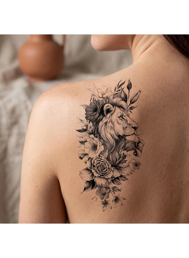 10 Pcs Large 3D Realistic Temporary Tattoo Stickers For Women Adults, Waterproof Fake Body Tattoos, Black Rose Peony Butterfly Animal Geometric Sketch For Arm Leg, Colorful - Image 3