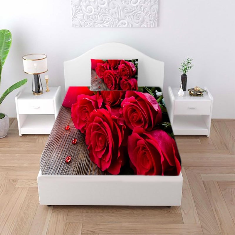 YETLI Velvet Digital Printed 1 Single Bedsheet with 1 Pillow Cover - Rose - Image 1