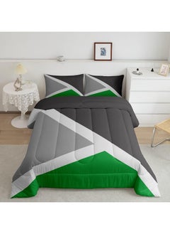 Erosebridal Erosebridal Green and Gray Down Comforter Geometric Triangle Comforter Set Queen Patchwork Geometry Bedding Set Rustic Home Room Decor, Simple Modern Abstract Quilt Duvet Insert with 2 Pillow Cases  - Image 1