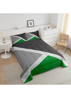 Erosebridal Erosebridal Green and Gray Down Comforter Geometric Triangle Comforter Set Queen Patchwork Geometry Bedding Set Rustic Home Room Decor, Simple Modern Abstract Quilt Duvet Insert with 2 Pillow Cases  - Image 3