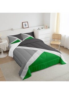 Erosebridal Erosebridal Green and Gray Down Comforter Geometric Triangle Comforter Set Queen Patchwork Geometry Bedding Set Rustic Home Room Decor, Simple Modern Abstract Quilt Duvet Insert with 2 Pillow Cases  - Image 4