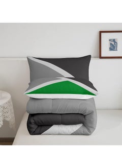 Erosebridal Erosebridal Green and Gray Down Comforter Geometric Triangle Comforter Set Queen Patchwork Geometry Bedding Set Rustic Home Room Decor, Simple Modern Abstract Quilt Duvet Insert with 2 Pillow Cases  - Image 5