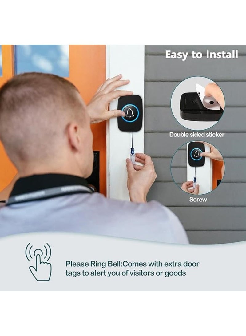 جرس باب لاسلكي صغير مقاوم للماء، جرس باب 110 ديسيبل، وضع كتم الصوت، طقم جرس باب مقاوم للماء، مدى يزيد عن 985 قدمًا، 60 جرس باب، 5 مستويات من الصوت وفلاش LED للمنزل والمكتب والفصول الدراسية - Image 5