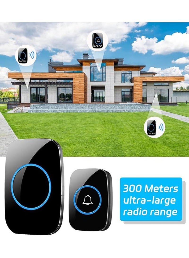 جرس باب لاسلكي صغير مقاوم للماء، جرس باب 110 ديسيبل، وضع كتم الصوت، طقم جرس باب مقاوم للماء، مدى يزيد عن 985 قدمًا، 60 جرس باب، 5 مستويات من الصوت وفلاش LED للمنزل والمكتب والفصول الدراسية - Image 3