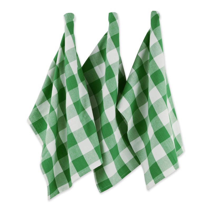 DII Buffalo Check Kitchen Collection Classic Farmhouse Dishtowel Set 20x30 Green  White 3 Piece