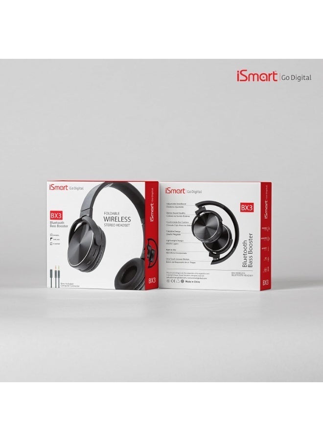 iSmart Foldable Wireless Stereo Headset Bluetooth Bass Booster and Computer Connector - Image 3